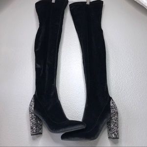 Nasty Gal Velvet & Rhinestone Thigh High Boots